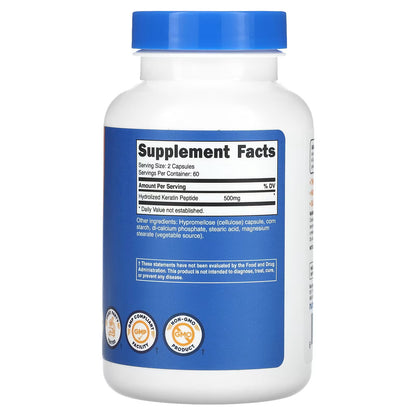 Nutricost, Keratin, 120 Capsules (250 mg per Capsule)