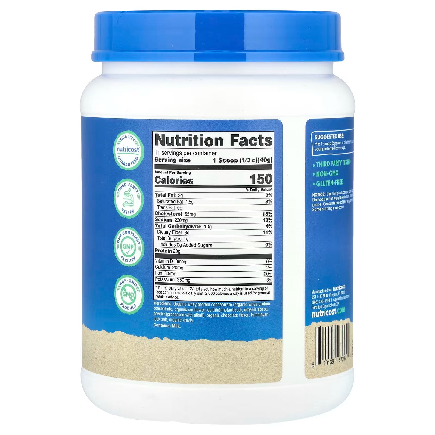 Nutricost, Organic Whey Protein, Double Chocolate, 1 lb (454 g)