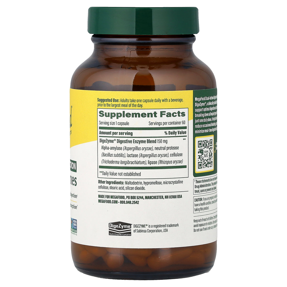 MegaFood, Dual-Action Digestive Enzymes, 60 Capsules