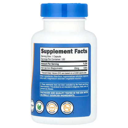 Nutricost, Iron, 25 mg , 120 Capsules