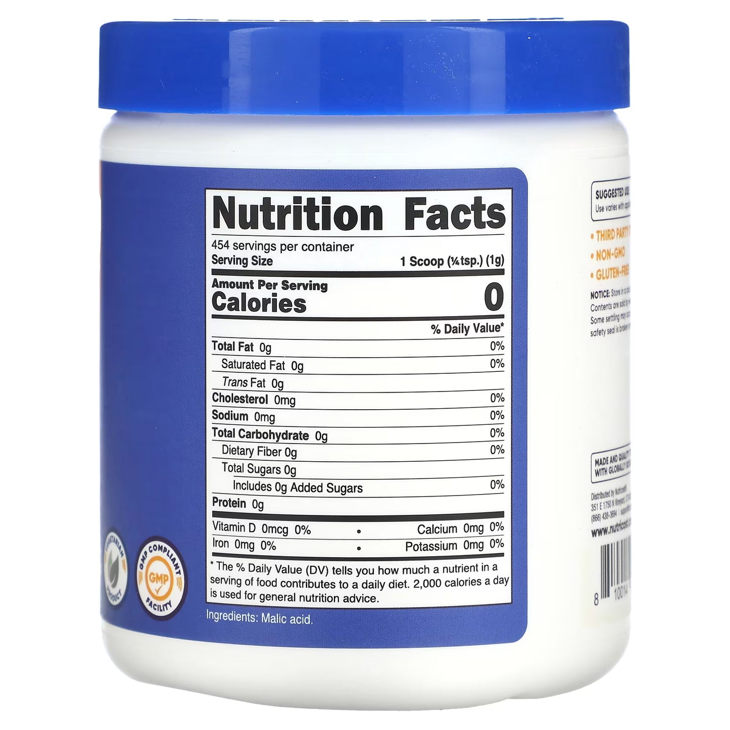 Nutricost, Malic Acid, Unflavored, 16 oz (454 g)