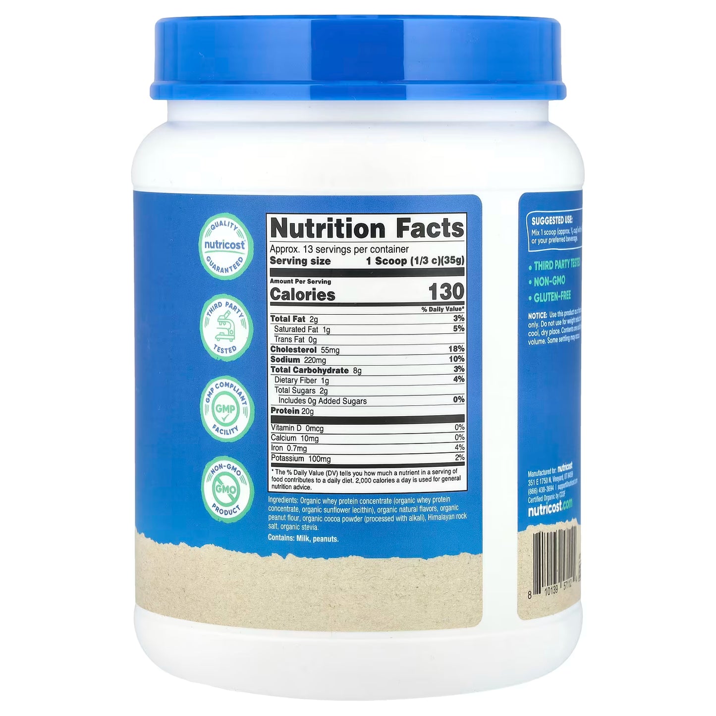 Nutricost, Organic Whey Protein, Chocolate PB, 1 lb (454 g)