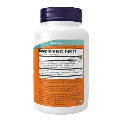 NOW Supplements, Tri-Chromium™ 500 mcg with Cinnamon, Insulin Co-Factor*, 180 Veg Capsules