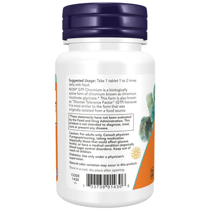 NOW Supplements, GTF (Glucose Tolerance Factor) Chromium 200 mcg, Insulin Co-Factor*, 100 Tablets