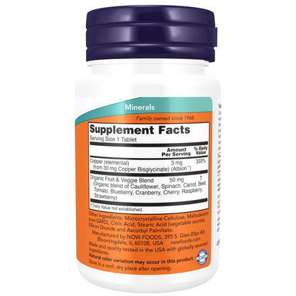 NOW Supplements, Copper Glycinate With 3mg Albion Copper, Promotes Structural Health*, 120 Tablets