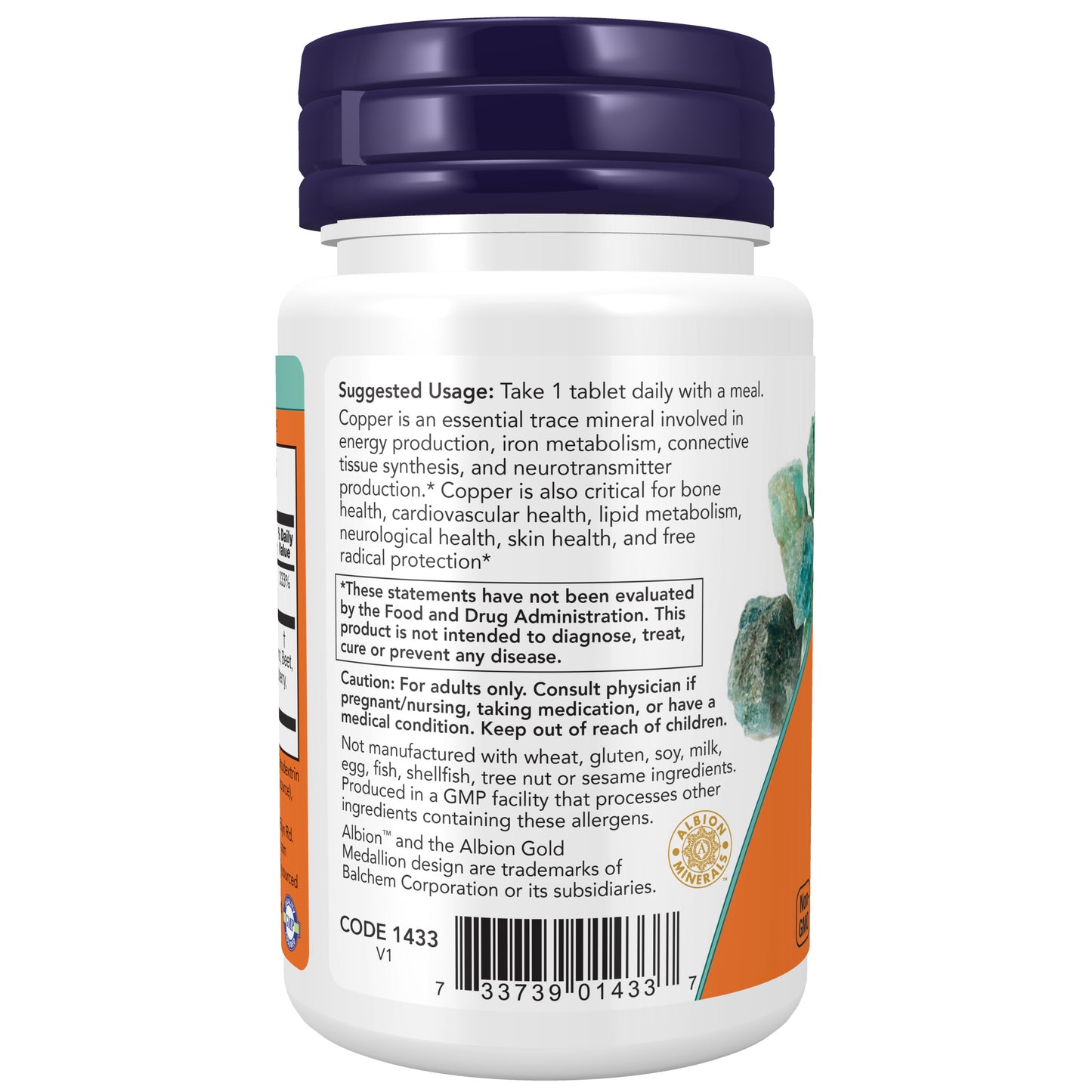 NOW Supplements, Copper Glycinate With 3mg Albion Copper, Promotes Structural Health*, 120 Tablets