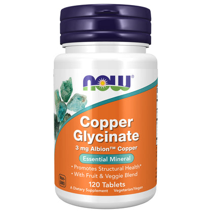 NOW Supplements, Copper Glycinate With 3mg Albion Copper, Promotes Structural Health*, 120 Tablets