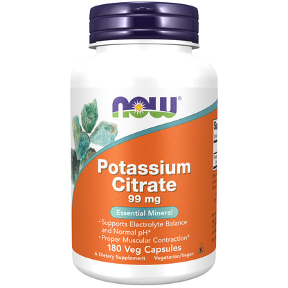 NOW Supplements, Potassium Citrate 99 mg, Essential Mineral, 180 Veg Caps