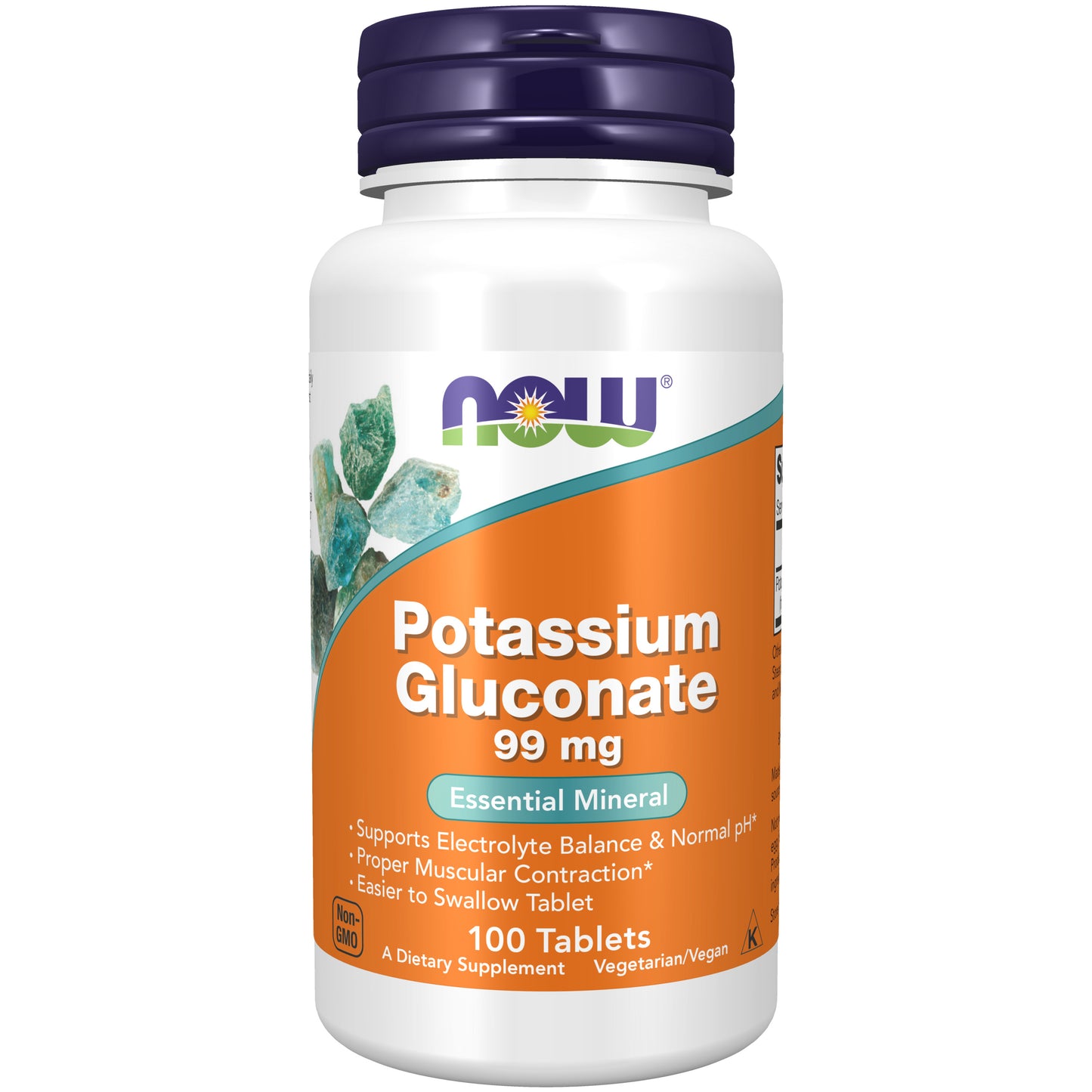 NOW Supplements, Potassium Gluconate 99mg, Easier to Swallow, 100 Tabs