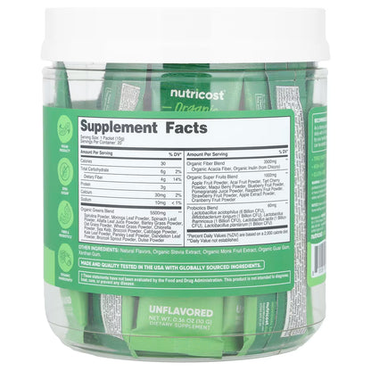 Nutricost, Organic Super Greens, Unflavored, 20 Stick Packs, 0.36 oz (10 g) Each