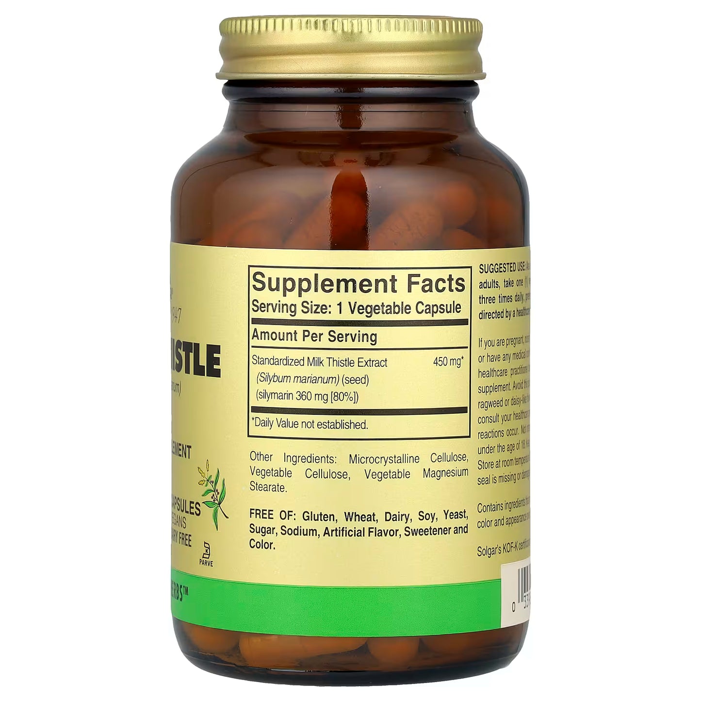 Solgar, Milk Thistle, 100 Vegetable Capsules (450 mg per Capsule)