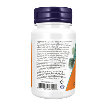 NOW Supplements, Zinc (Zinc Gluconate) 50 mg, Supports Enzyme Functions*, Immune Support*, 100 Tablets