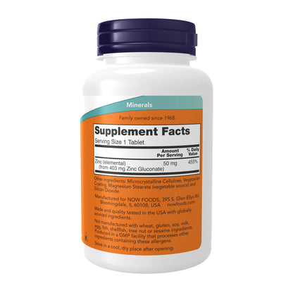 NOW Supplements, Zinc (Zinc Gluconate) 50 mg, Immune Support*, 250 Tabs
