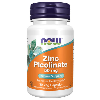 NOW Supplements, Zinc Picolinate 50 mg, Supports Enzyme Functions*, Immune Support*, 30 Veg Capsules