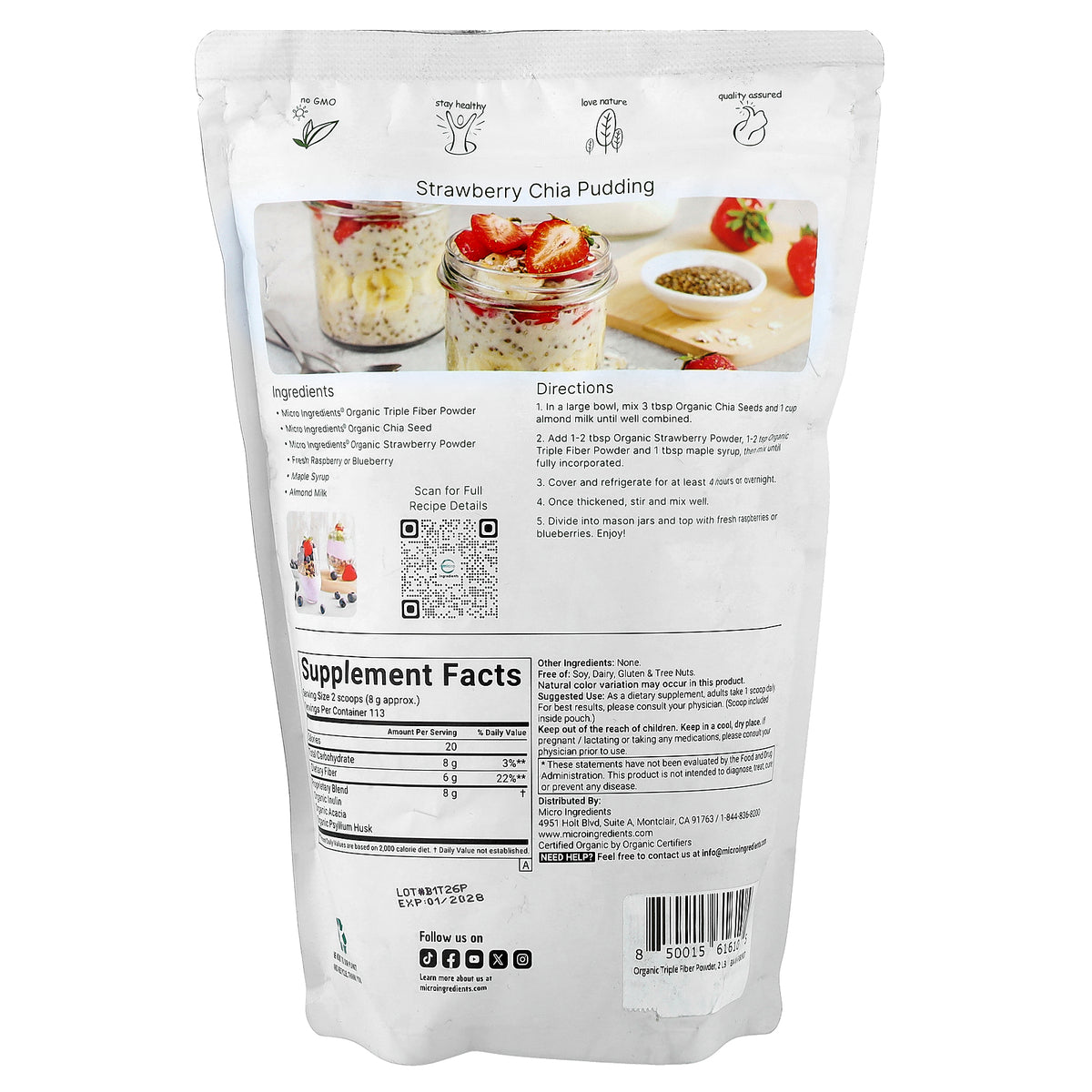 Micro Ingredients, Organic Triple Fiber, 2 lb (907 g)