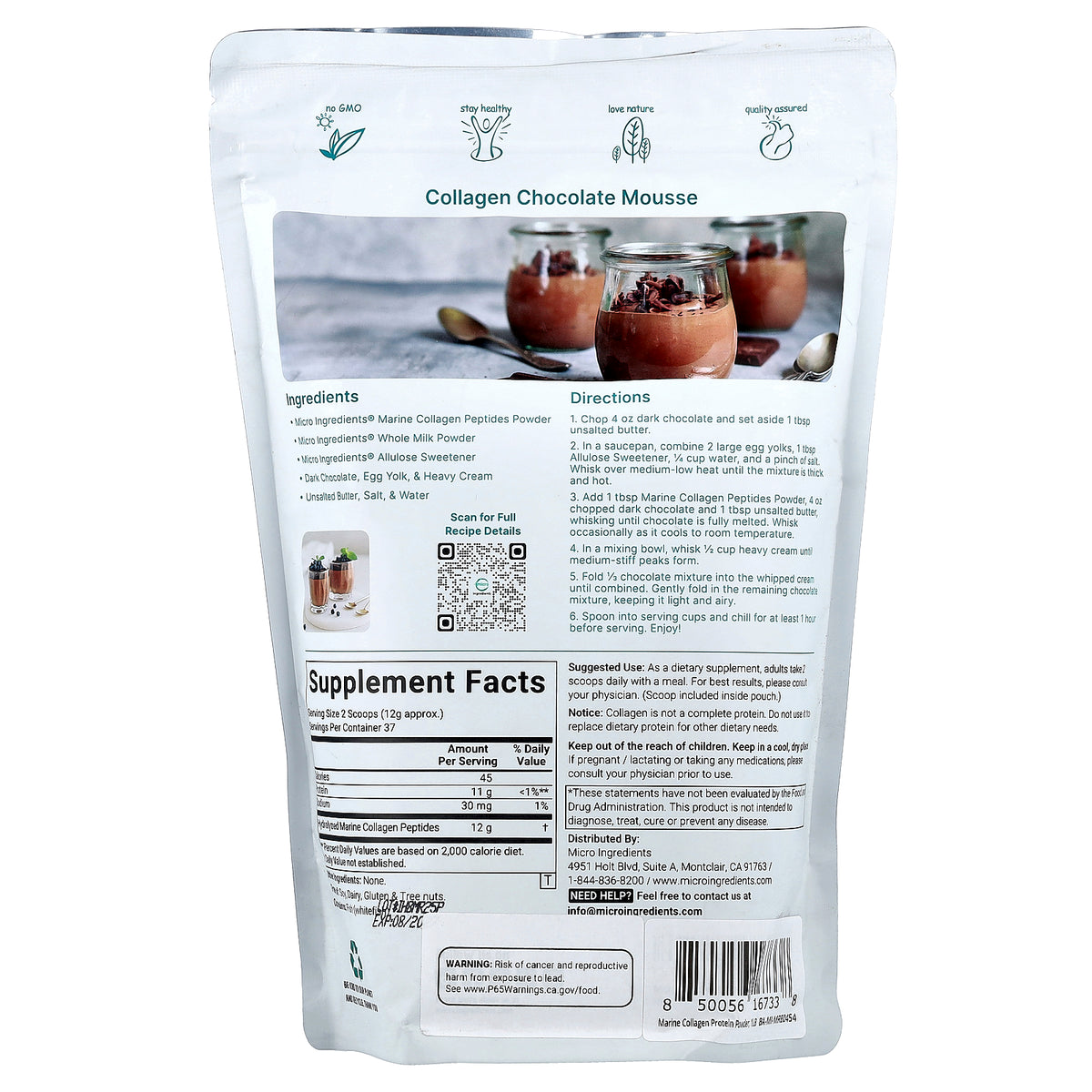 Micro Ingredients, Marine Collagen, Unflavored, 1 lb (454 g)