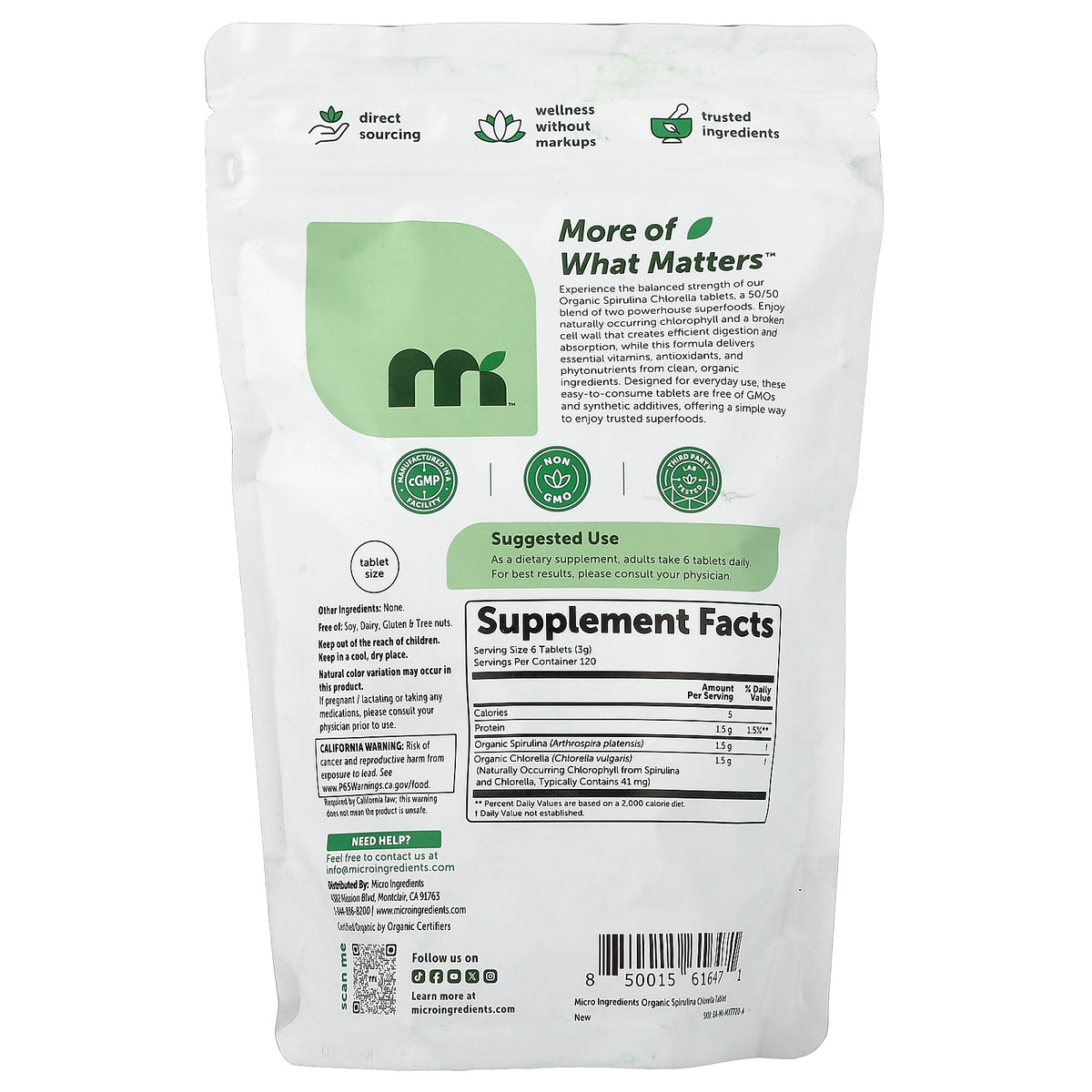Micro Ingredients, Organic Spirulina Chlorella, 720 Tablets