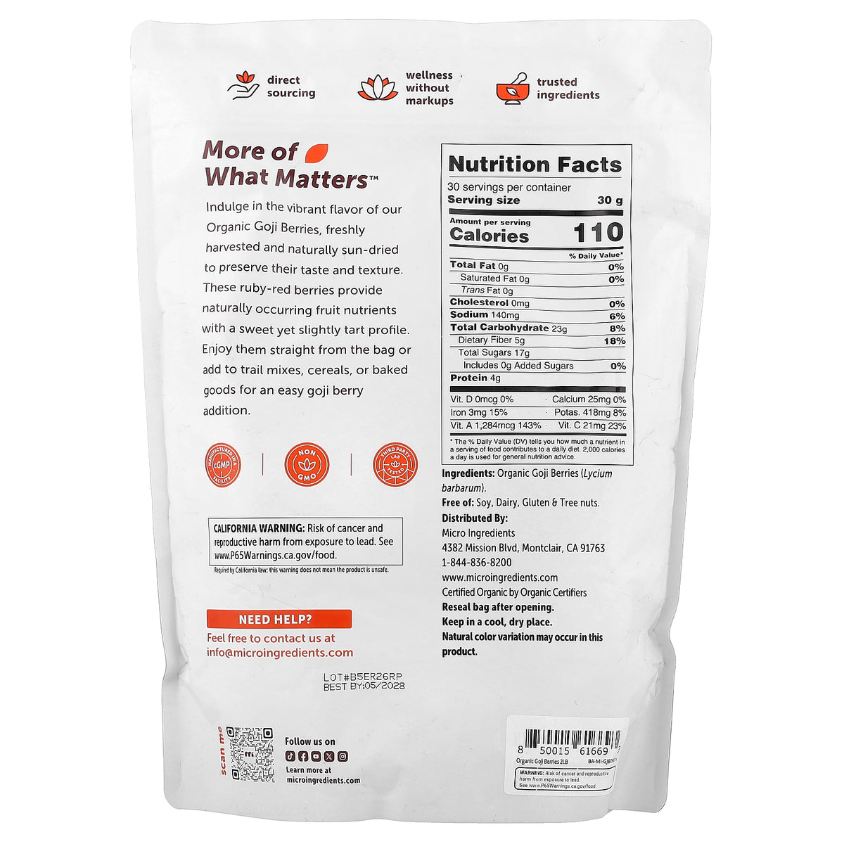 Micro Ingredients, Organic Goji Berries, 32 oz (907 g)