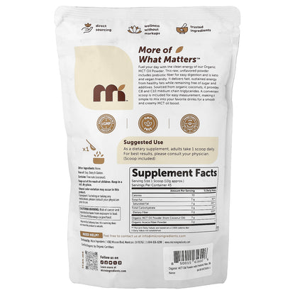 Micro Ingredients, Organic MCT Oil Powder with Prebiotic Fiber, 1 lb (454 g)