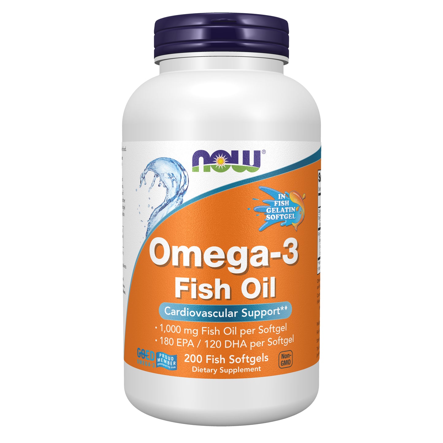 NOW Supplements, Omega-3 180 EPA / 120 DHA, Molecularly Distilled, Cardiovascular Support*, 200-Fish Gelatin Softgels
