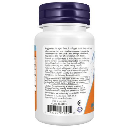 NOW Supplements, Omega-3 180 EPA / 120 DHA, Molecularly Distilled, Cardiovascular Support*, 30 Softgels