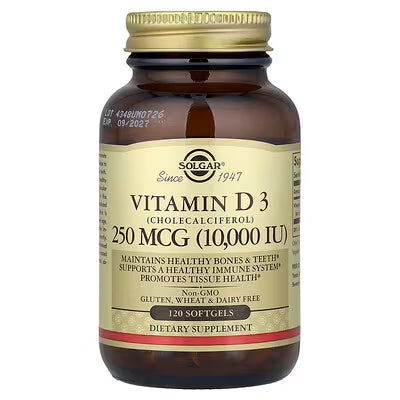 Solgar, Vitamin D3 (Cholecalciferol), 250 mcg (10,000 IU), 120 Softgels