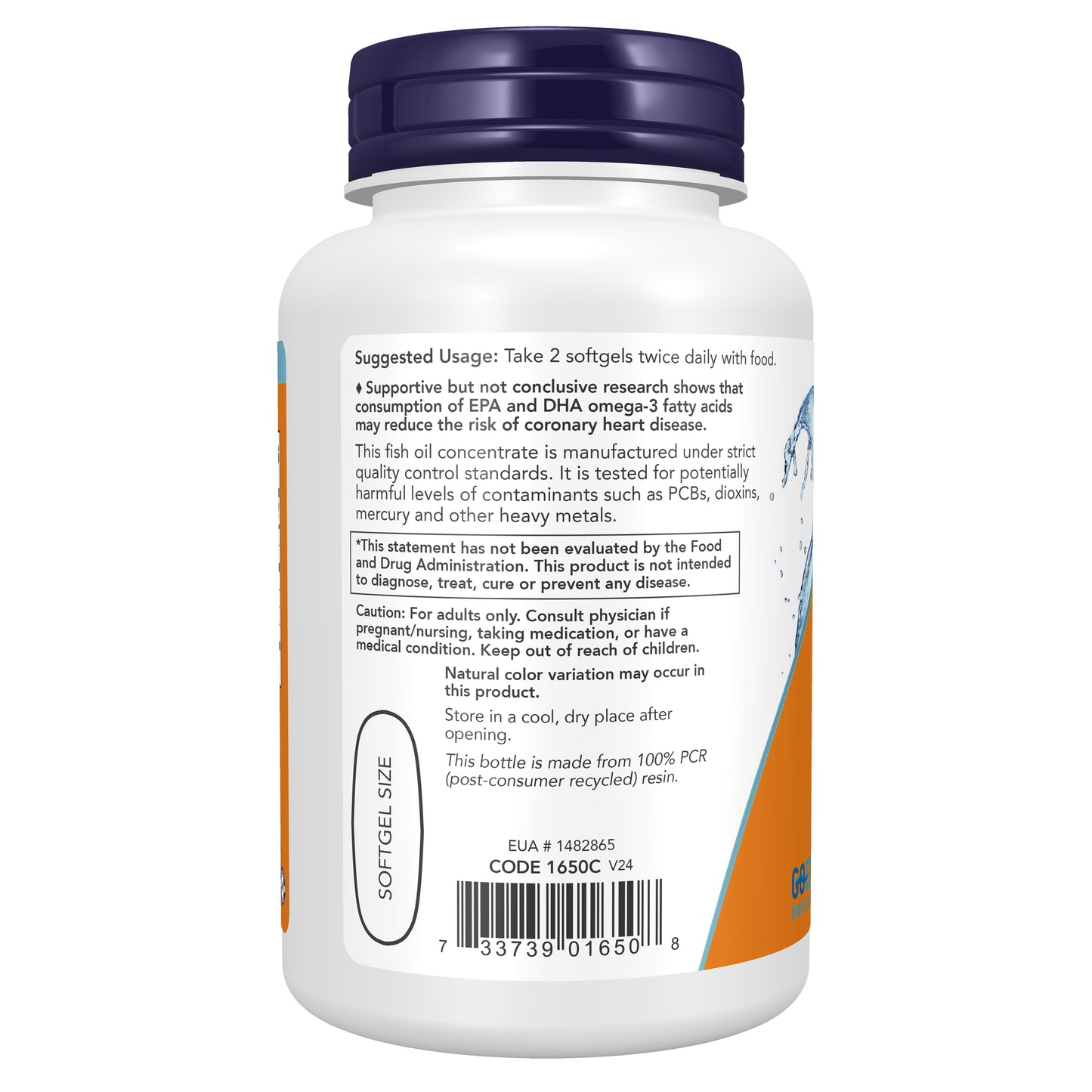 NOW Supplements, Omega-3 180 EPA / 120 DHA, Molecularly Distilled, Cardiovascular Support*, 100 Softgels