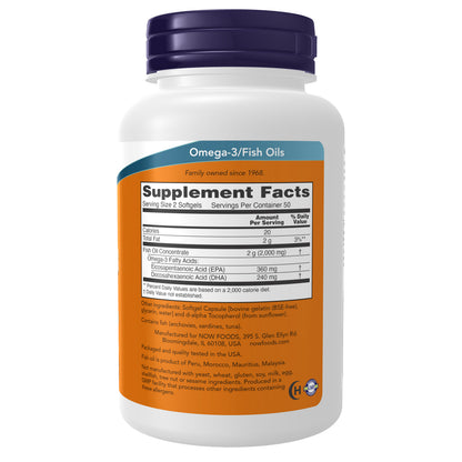 NOW Supplements, Omega-3 180 EPA / 120 DHA, Molecularly Distilled, Cardiovascular Support*, 100 Softgels