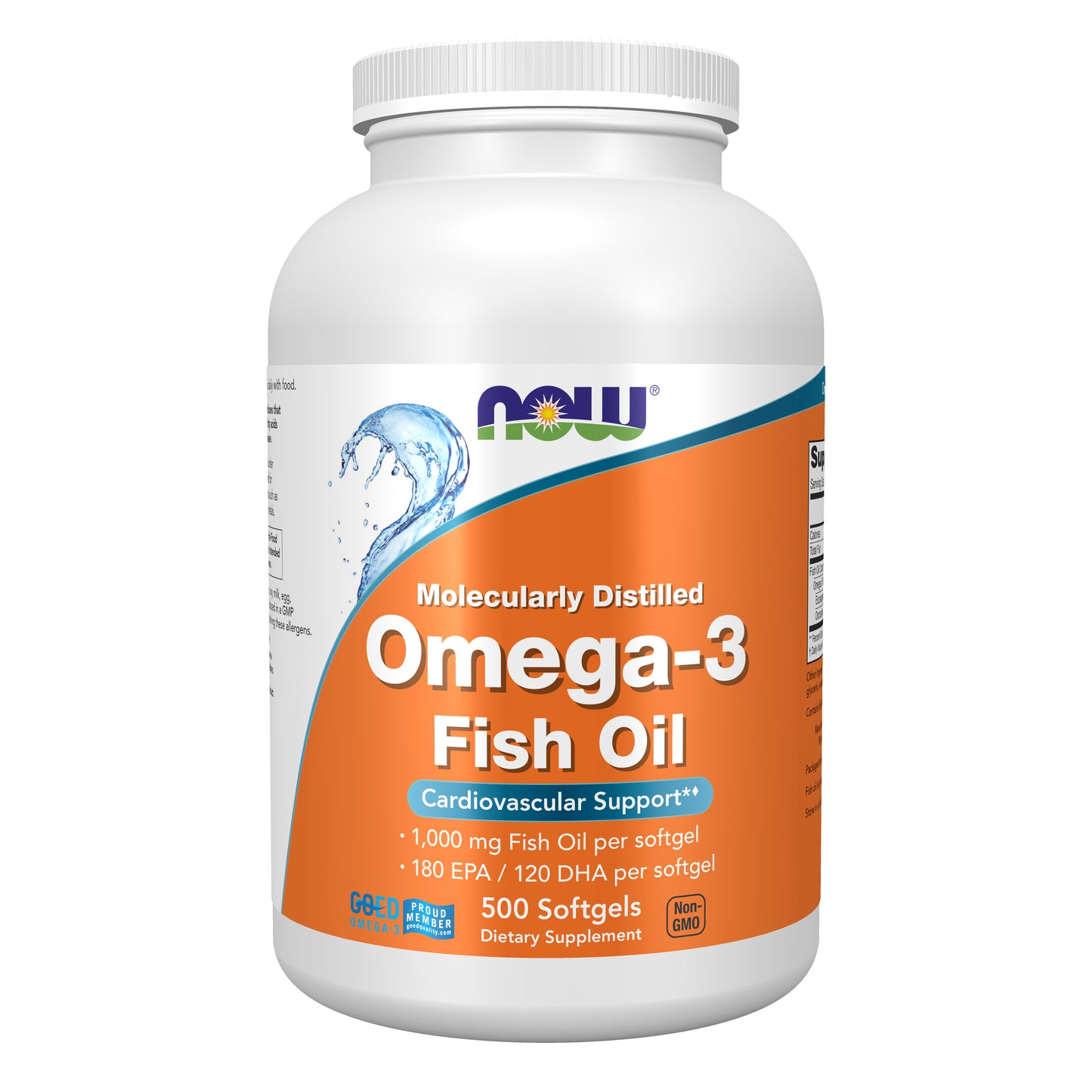 NOW Supplements, Omega-3 180 EPA / 120 DHA, Molecularly Distilled, Cardiovascular Support*, 500 Softgels