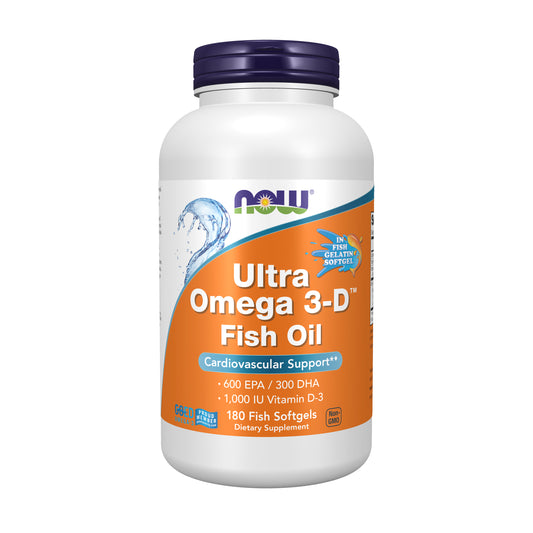 NOW Supplements, Ultra Omega 3-D™, Omega-3 Fish Oil + Vitamin D-3, Cardiovascular Support*, 180 Softgels