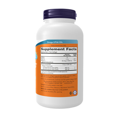 NOW Supplements, Ultra Omega 3-D™, Omega-3 Fish Oil + Vitamin D-3, Cardiovascular Support*, 180 Softgels