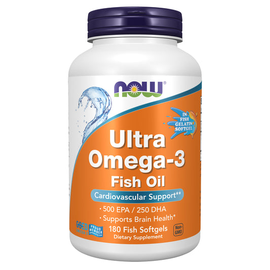 NOW Supplements, Ultra Omega-3 Molecularly Distilled and Enteric Coated, 180 Softgels