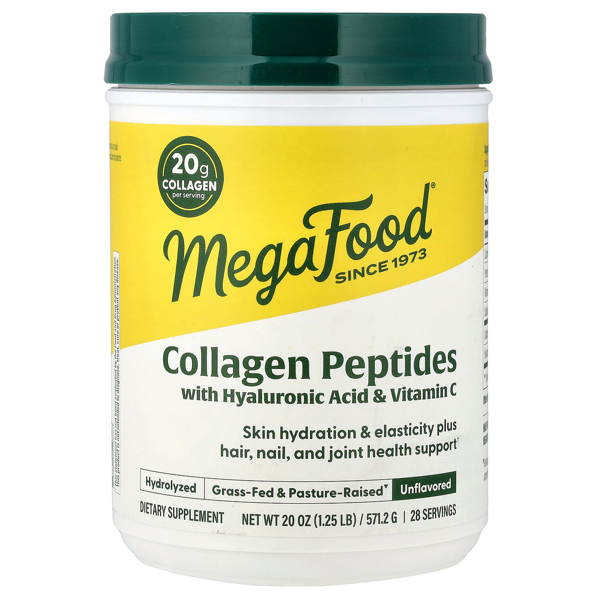 MegaFood, Collagen Peptides With Hyaluronic Acid & Vitamin C, Unflavored, 20 oz (571.2 g)