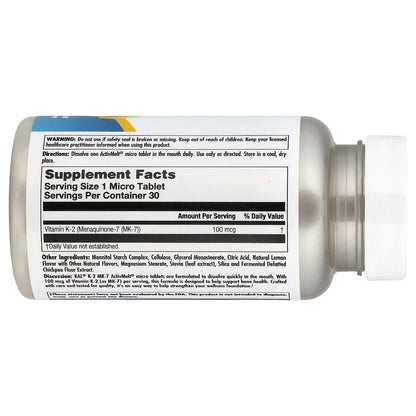 KAL, K-2 MK-7, Natural Lemon, 100 mcg, 30 Micro Tablets