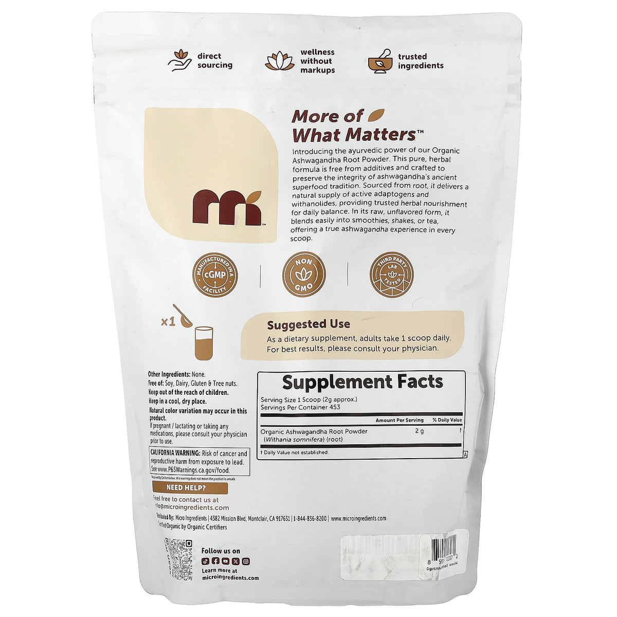 Micro Ingredients, Organic Ashwagandha Root Powder, 32 oz (907 g)