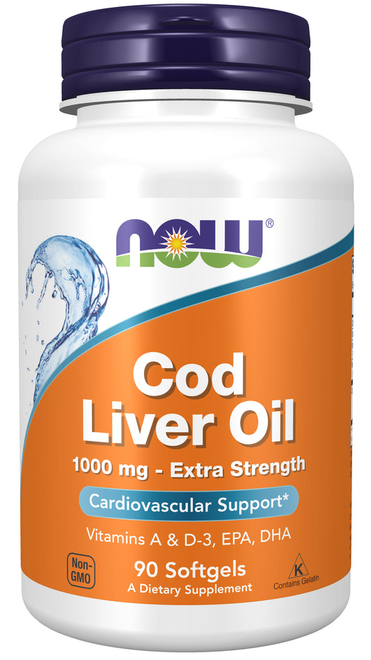 NOW Supplements, Cod Liver Oil, Extra Strength 1,000 mg with Vitamins A & D-3, EPA, DHA, 90 Softgels