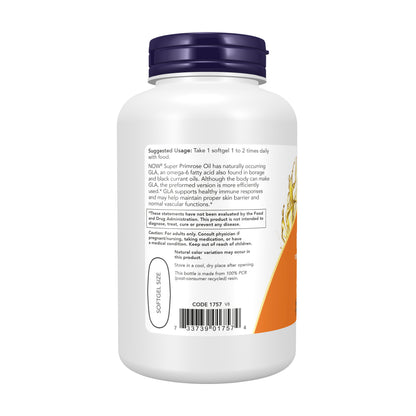 NOW Supplements, Super Primrose 1300 mg with Naturally Occurring GLA (Gamma-Linolenic Acid), 120 Softgels