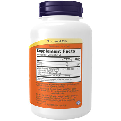 NOW Supplements, Evening Primrose Oil 1000 mg, Cold Pressed, Hexane Free, Vegan Formula, 90 Veg Softgels