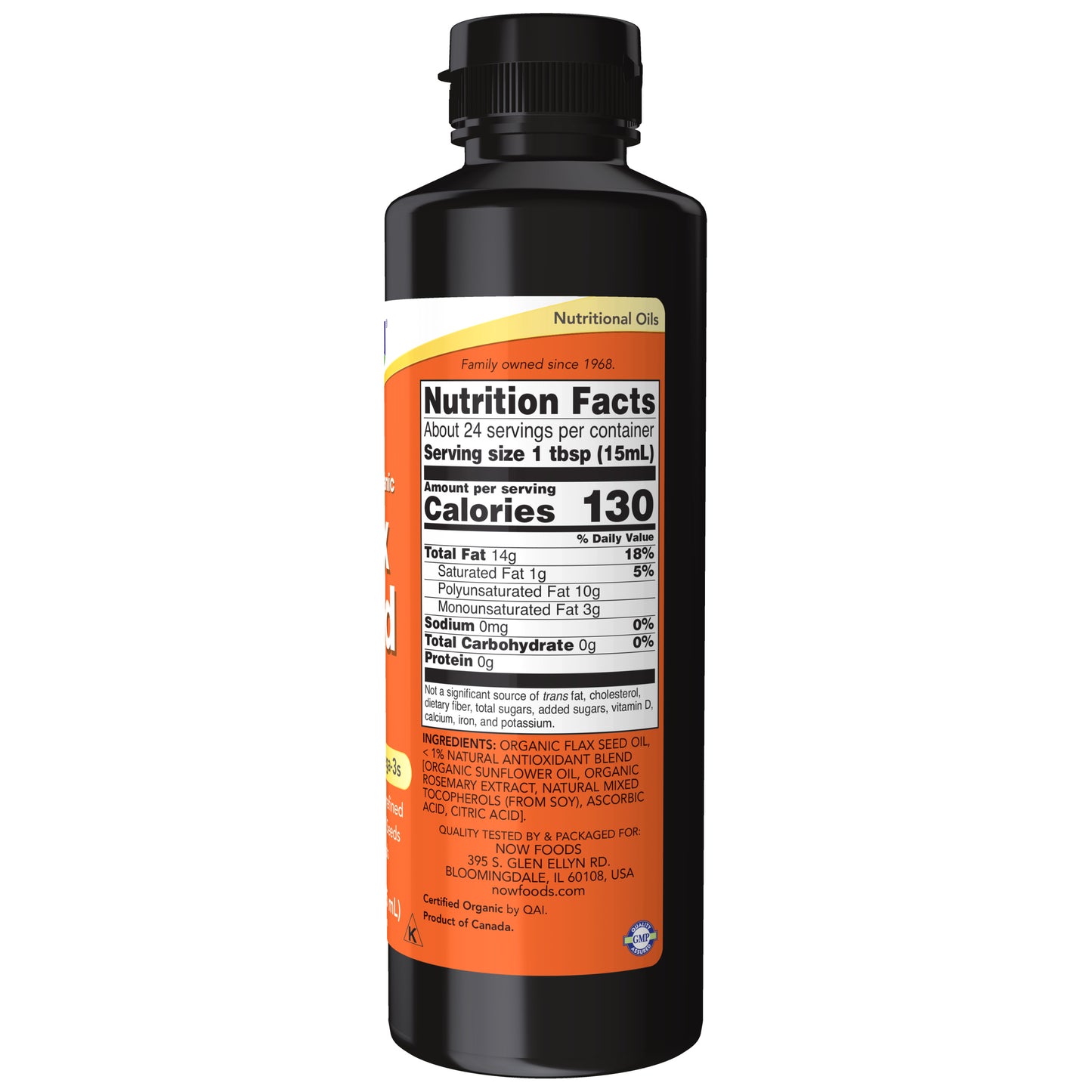 NOW Supplements, Certified Organic Flax Seed Oil Liquid, Cold-Pressed and Unrefined, 12-Ounce