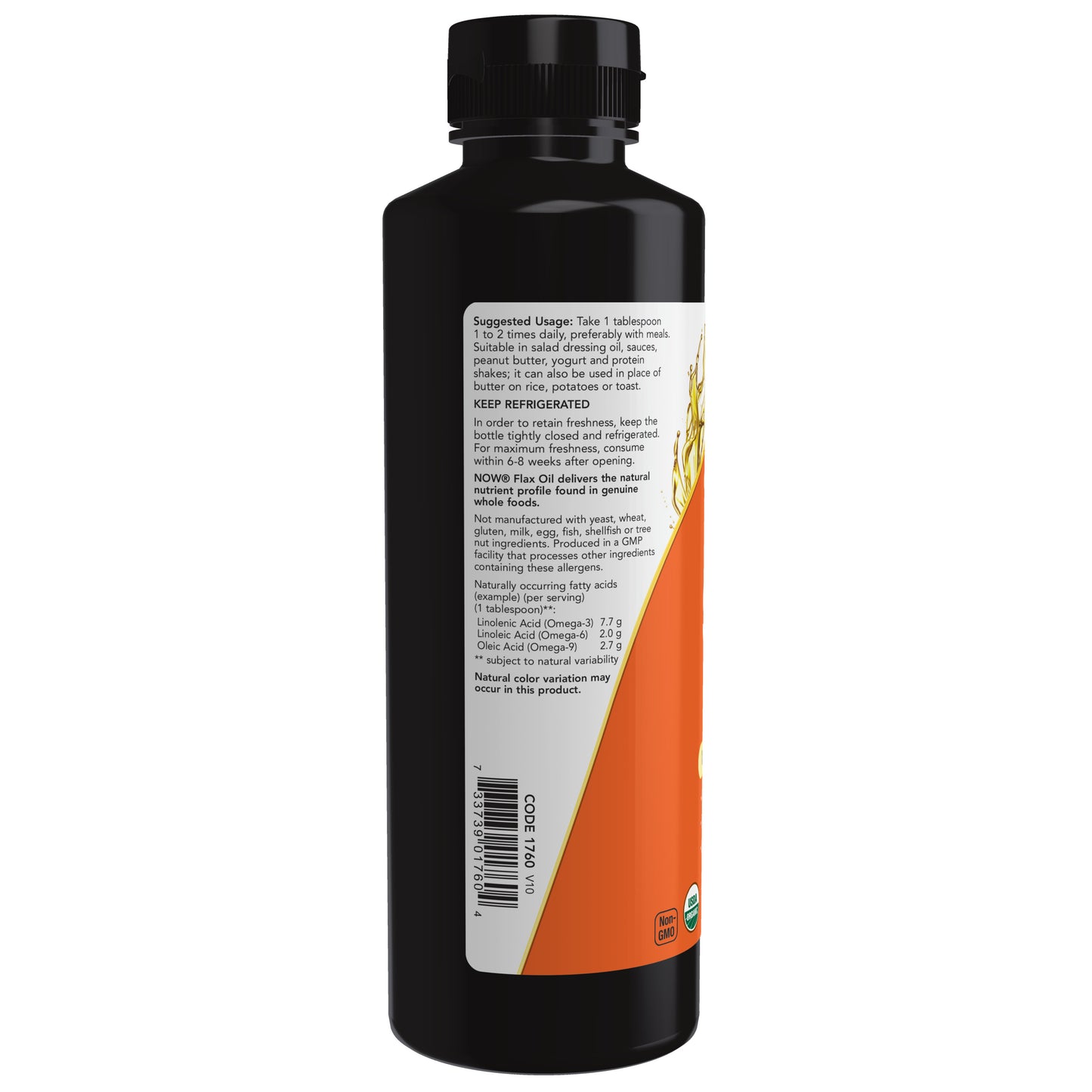NOW Supplements, Certified Organic Flax Seed Oil Liquid, Cold-Pressed and Unrefined, 12-Ounce