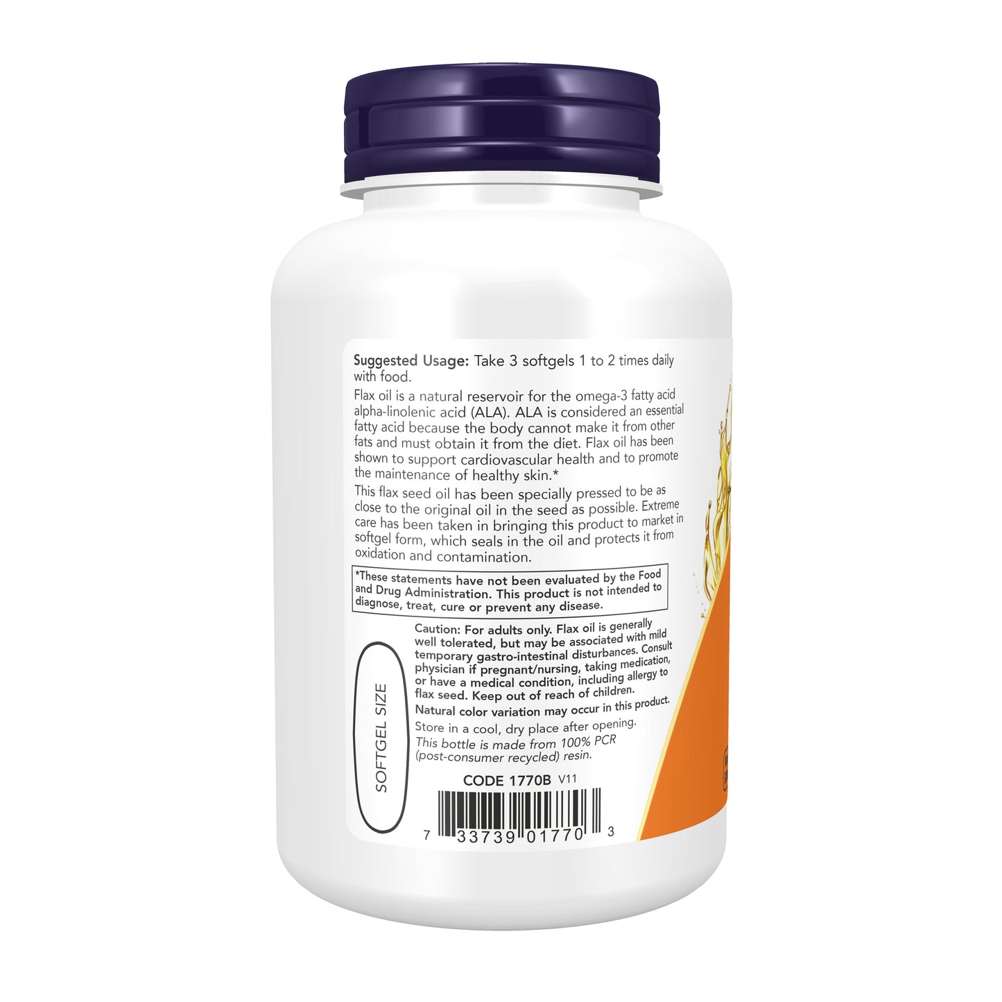 NOW Supplements, Flax Oil 1,000 mg made with Flax Oil, Cardiovascular Support*, 100 Softgels