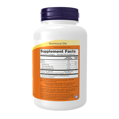 NOW Supplements, Flax Oil 1,000 mg made with Flax Oil, Cardiovascular Support*, 100 Softgels