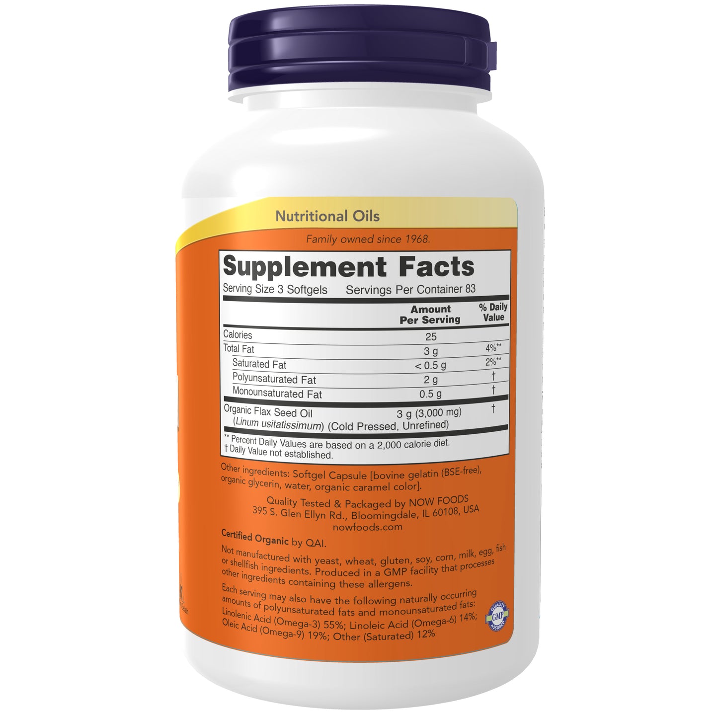NOW Supplements, Flax Oil 1,000 mg made with Flax Oil, Cardiovascular Support*, 250 Softgels