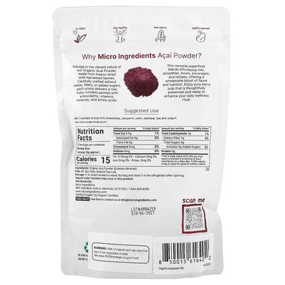 Micro Ingredients, Organic Acai Powder, Freeze Dried, 8 oz (227 g)