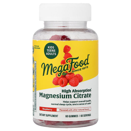 MegaFood, Magnesium Citrate Gummies, Raspberry, 60 Gummies (100 mg per Gummy)
