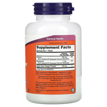 NOW Foods, Apple Cider Vinegar, 750 mg, 180 Tablets
