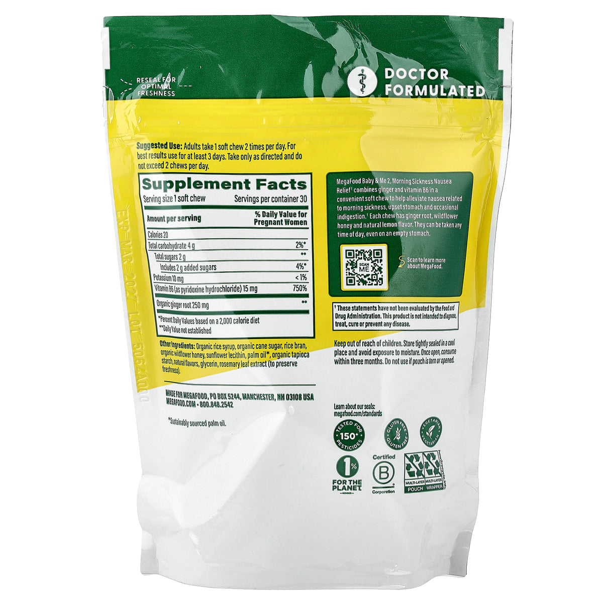MegaFood, Baby & Me2®, Morning Sickness Nausea Relief, Honey Lemon Ginger, 30 Chews