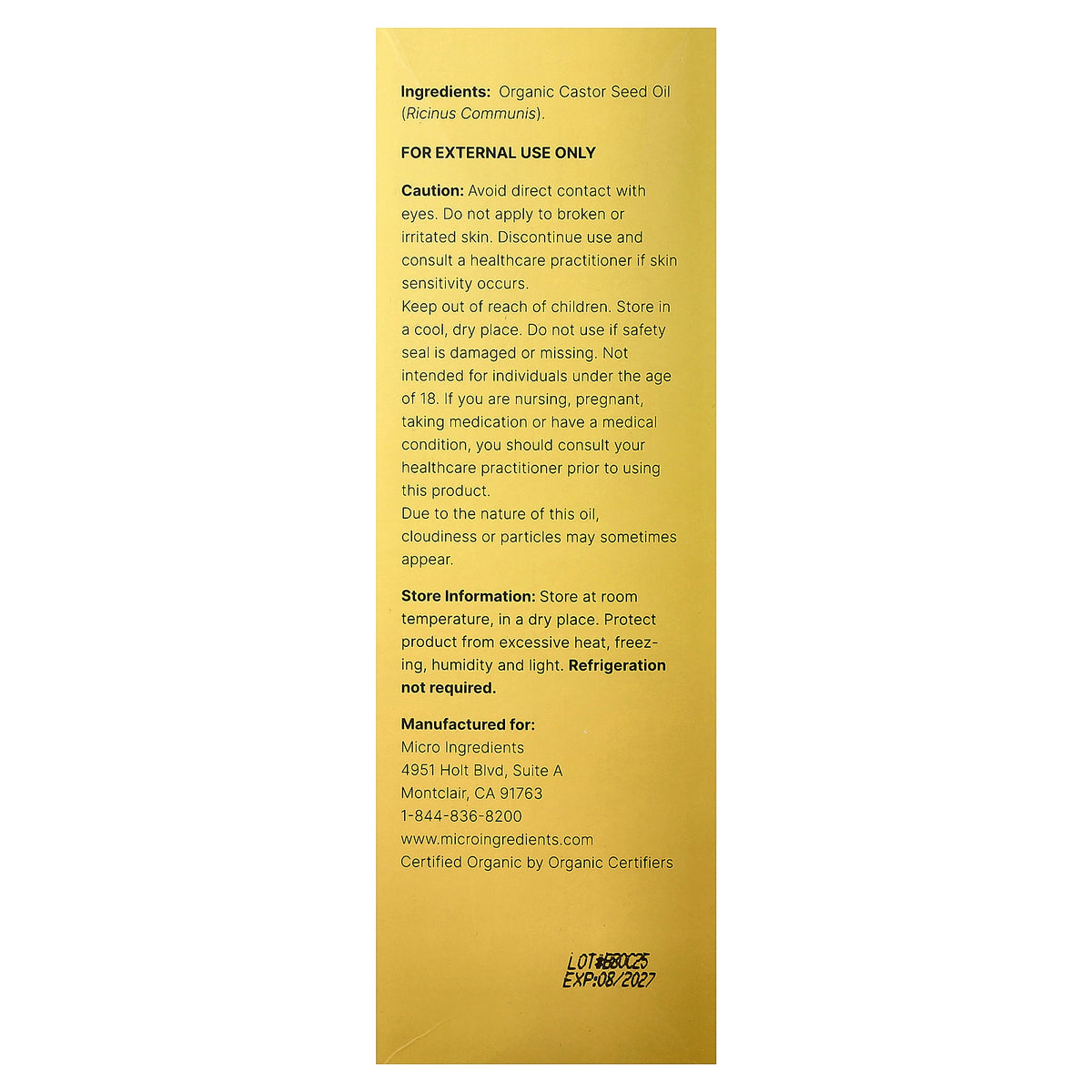 Micro Ingredients, Organic Castor Oil, 32 fl oz (946 ml)