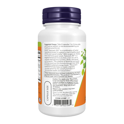 NOW Supplements, TestoJack™ 200 with Tongkat Ali, Tribulus, Maca and Horny Goat Weed, 60 Veg Capsules