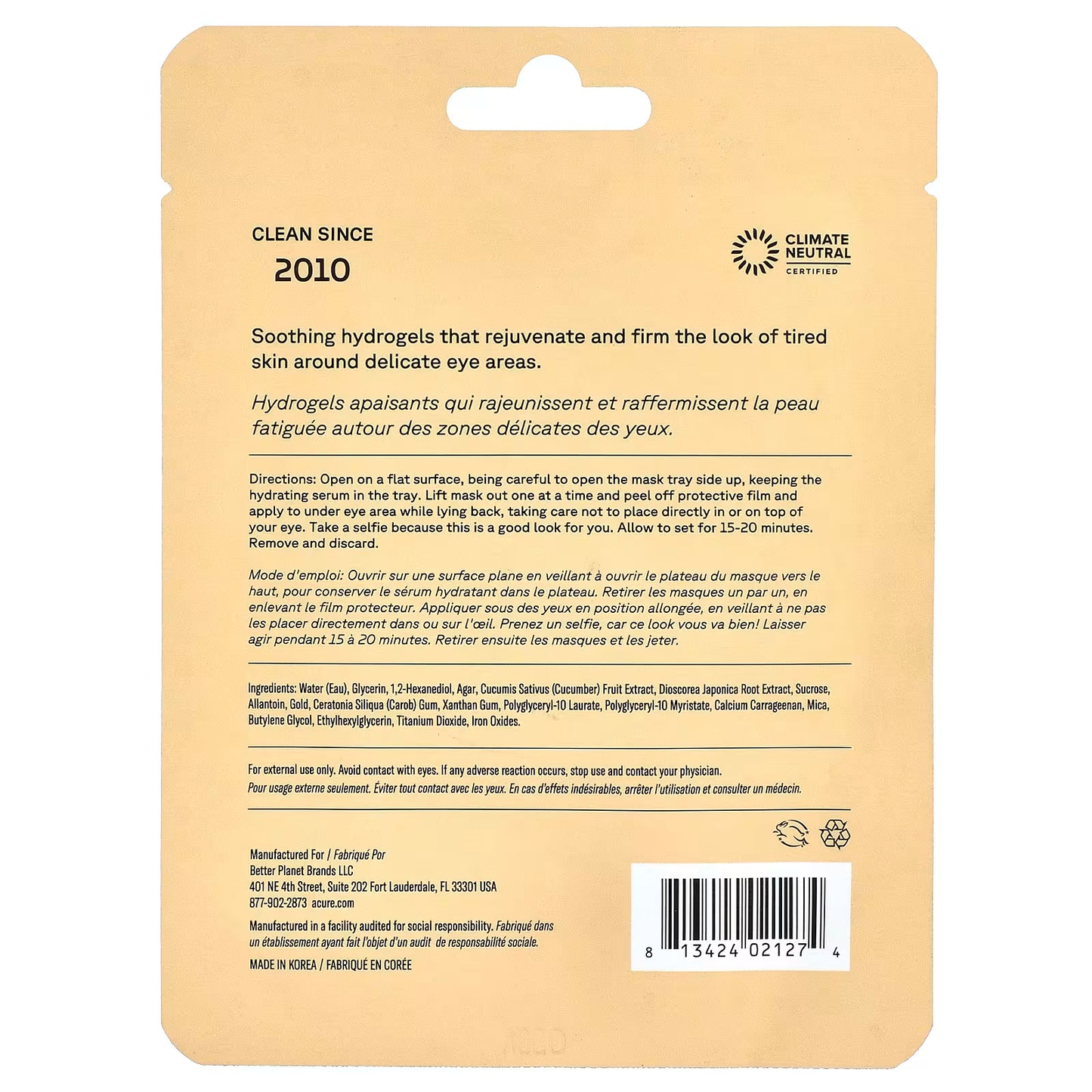 ACURE, Radically Rejuvenating, Under Eye Hydrogels, 2 Single Use Eye Gels, 0.14 oz (4 g)